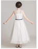 Beaded Ivory Lace Tulle Tea Length Flower Girl Dress